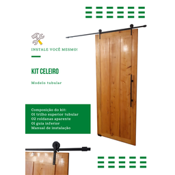 Kit p/ Porta Celeiro 2 Roldanas Aparente - Tubular 2,00 M - Preto - 6