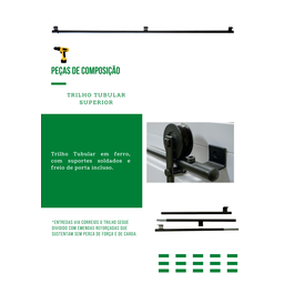 Kit p/ Porta Celeiro 2 Roldanas Aparente - Tubular 2,00 M - Preto - 5