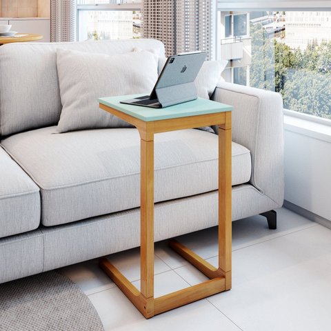 Mesa Lateral 40cm MDF com Pés de Madeira Maciça Bento Yescasa Verde