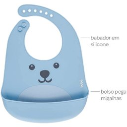 Babador de Silicone com Pega Migalhas Gumy Azul Buba - 2