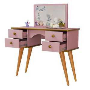 Penteadeira Camarim Infantil Mesa para Maquiagem com Espelho e Gaveta