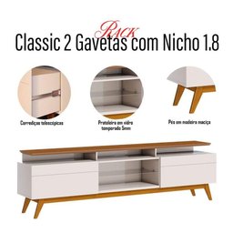 Rack Bancada Classic 2 Gavetas com Nicho 1.8 Off White Freijó Touch - Imcal - 3 Rack Bancada Classic 2 Gavetas com Nicho 1.8 Off White Freijó Touch - Imcal - 3