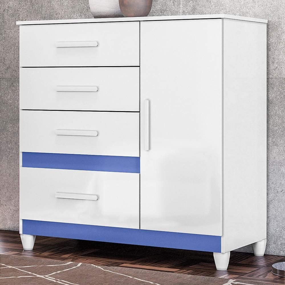 Cômoda Sapateira Vênus 1 Porta e 4 Gavetas Flex Branco/azul com