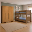 Ver imagem 4 de Kit Quarto Beliche Madrid Vira 2 Camas + Guarda-Roupa Domus Max 4 Portas 3 Gavetas - Amêndoa/Cedro