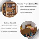 Ver imagem 5 de Kit Quarto Beliche Madrid Vira 2 Camas + Guarda-Roupa Domus Max 4 Portas 3 Gavetas - Amêndoa/Cedro
