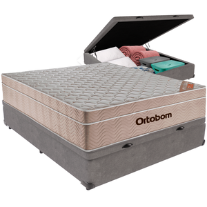 Cama Box Baú e Colchão Airtech Springpocket Molas Ensacadas Casal Ortobom: Cinza