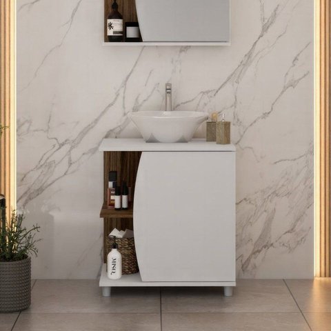 Gabinete para Banheiro 60cm Moab Branco/Freijó