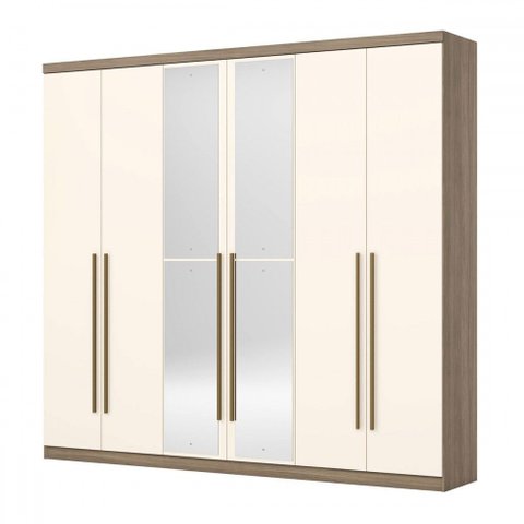 Guarda-roupa Casal Jade 6 Portas 3 Gavetas com 4 Espelhos Rústico/off White - Henn