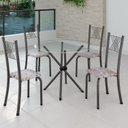 Ver imagem 1 de Conjunto de Jantar Mesa Tampo Redondo de Vidro Incolor com 4 Cadeiras Sara Yescasa