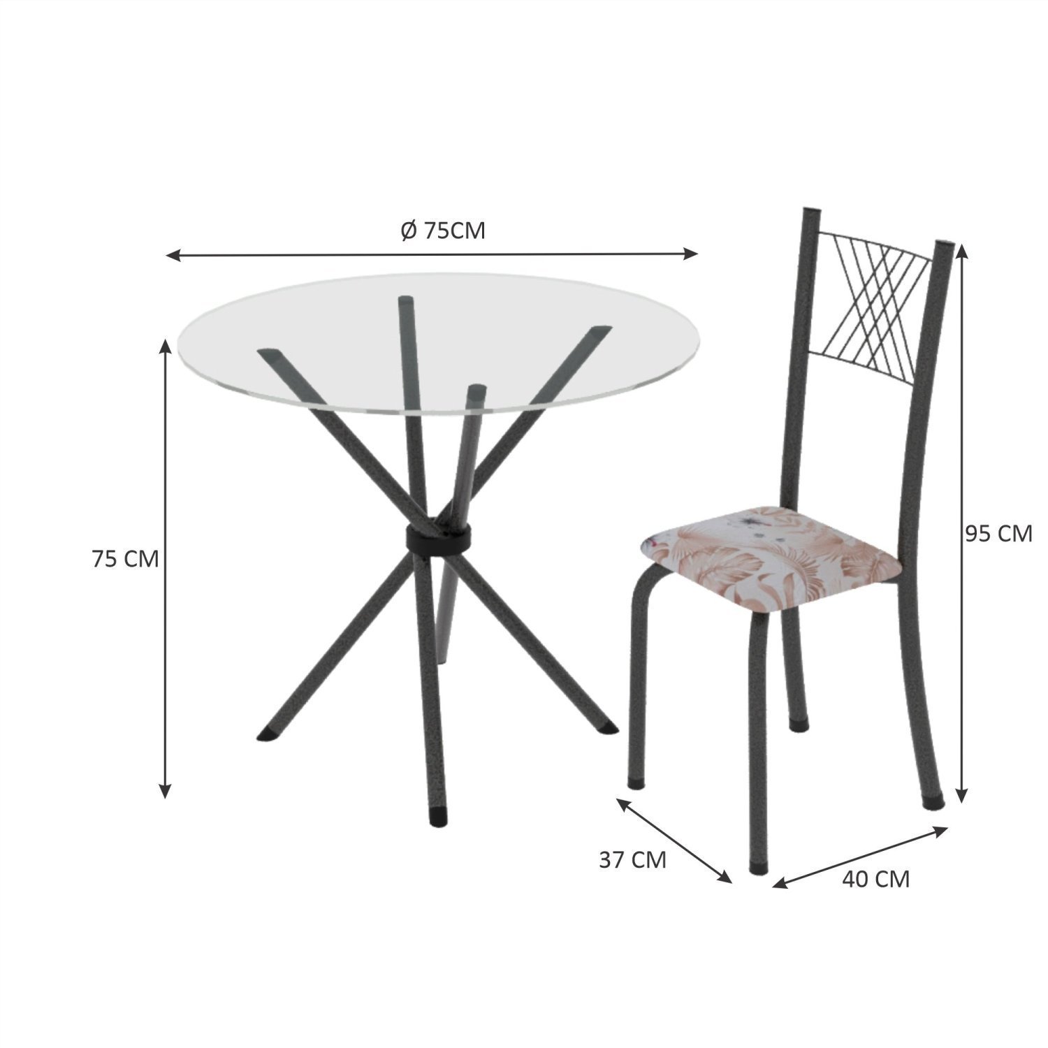 Conjunto de Jantar Mesa Tampo Redondo de Vidro Incolor com 4 Cadeiras Sara Yescasa - 3