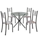 Ver imagem 2 de Conjunto de Jantar Mesa Tampo Redondo de Vidro Incolor com 4 Cadeiras Sara Yescasa