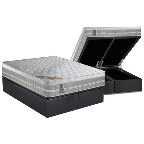 Cama Box Baú King: Colchão Molas Ensacadas Castor Pocket Premium Gel + Base CRC Suede Gray(193x203)