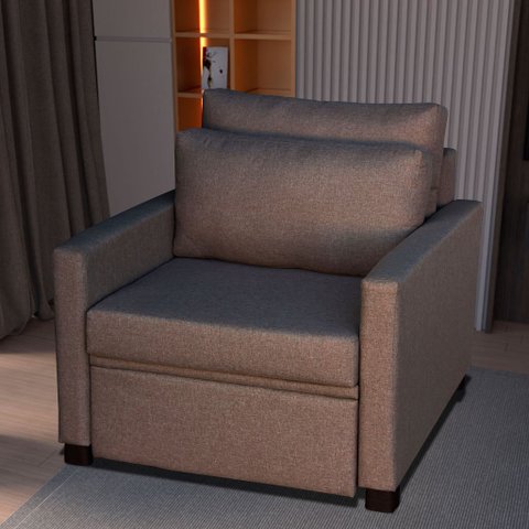 Poltrona Cama Meca_mm que Se Transforma em Sofá Cama Solteiro Resistente e Confortável em Linho Sint