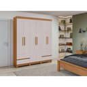 Ver imagem 5 de Guarda-roupas 6 Portas 4 Gavetas com Pés sem Espelho Zeus Amendoa Clean Off White