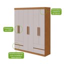 Ver imagem 3 de Guarda-roupas 6 Portas 4 Gavetas com Pés sem Espelho Zeus Amendoa Clean Off White
