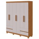 Ver imagem 1 de Guarda-roupas 6 Portas 4 Gavetas com Pés sem Espelho Zeus Amendoa Clean Off White