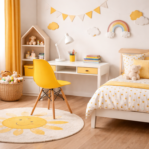 Conjunto 6 Cadeiras Infantis Base Madeira sem Braço Eiffel Amarelo