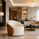 Ver imagem 1 de Poltrona Linho Decorativa Sala Orgânica Lua Giratória Bege Sintético Pu Nozes D03 - D’Rossi