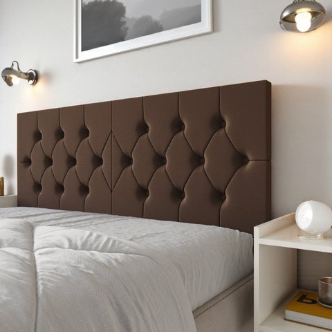 Painel Cabeceira Luxo Capitonê Queen Size Elisa Estofada Decoração Fixação Parede:Marrom