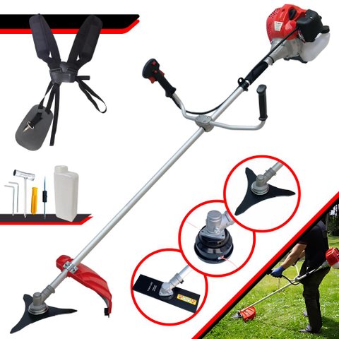 Roçadeira Cortador de Grama Anmax Cg520p Tb 52cc com Carretel e Faca 2p + Faca Extra 3p