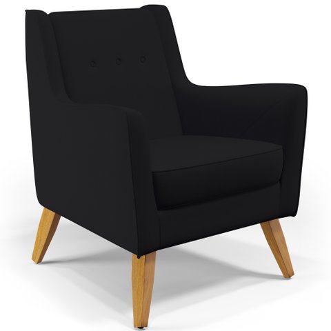 Poltrona Decorativa com Pés de Madeira Taroba D02 Veludo Preto B-300 - Lyam Decor