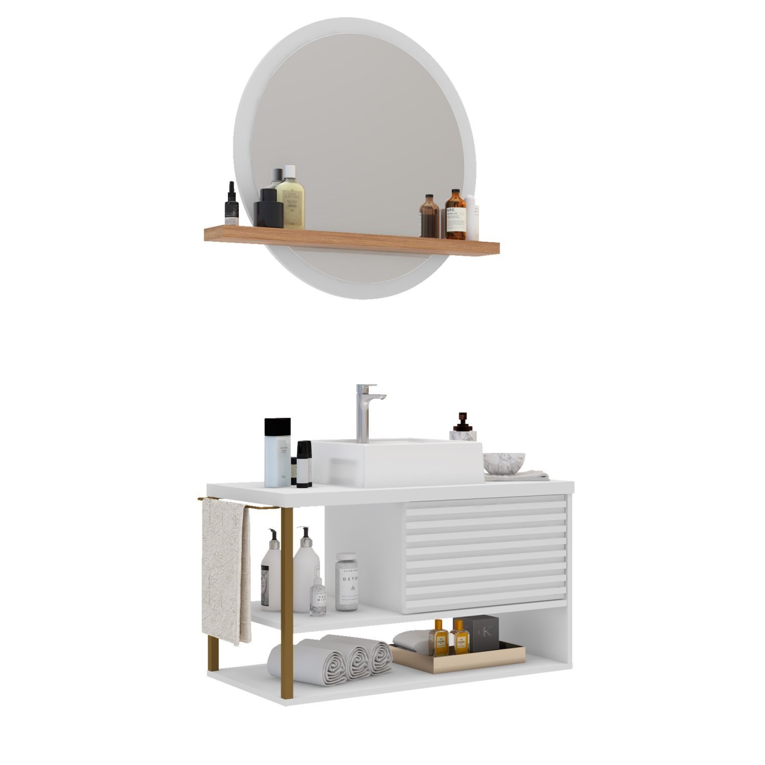 Gabinete para Banheiro com Cuba e Espelheira 80cm Urban - 11
