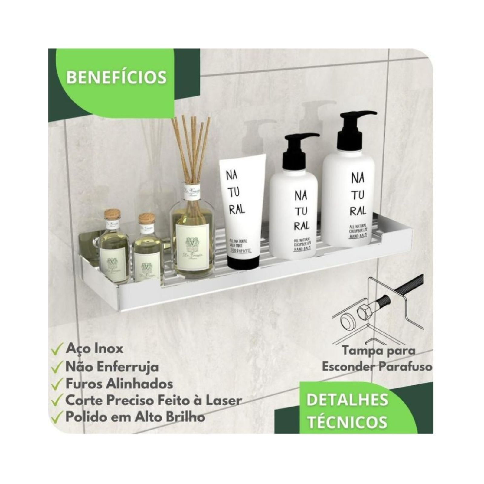 Porta Shampoo Suporte Organizador Banheiro Inox F.elg - 6