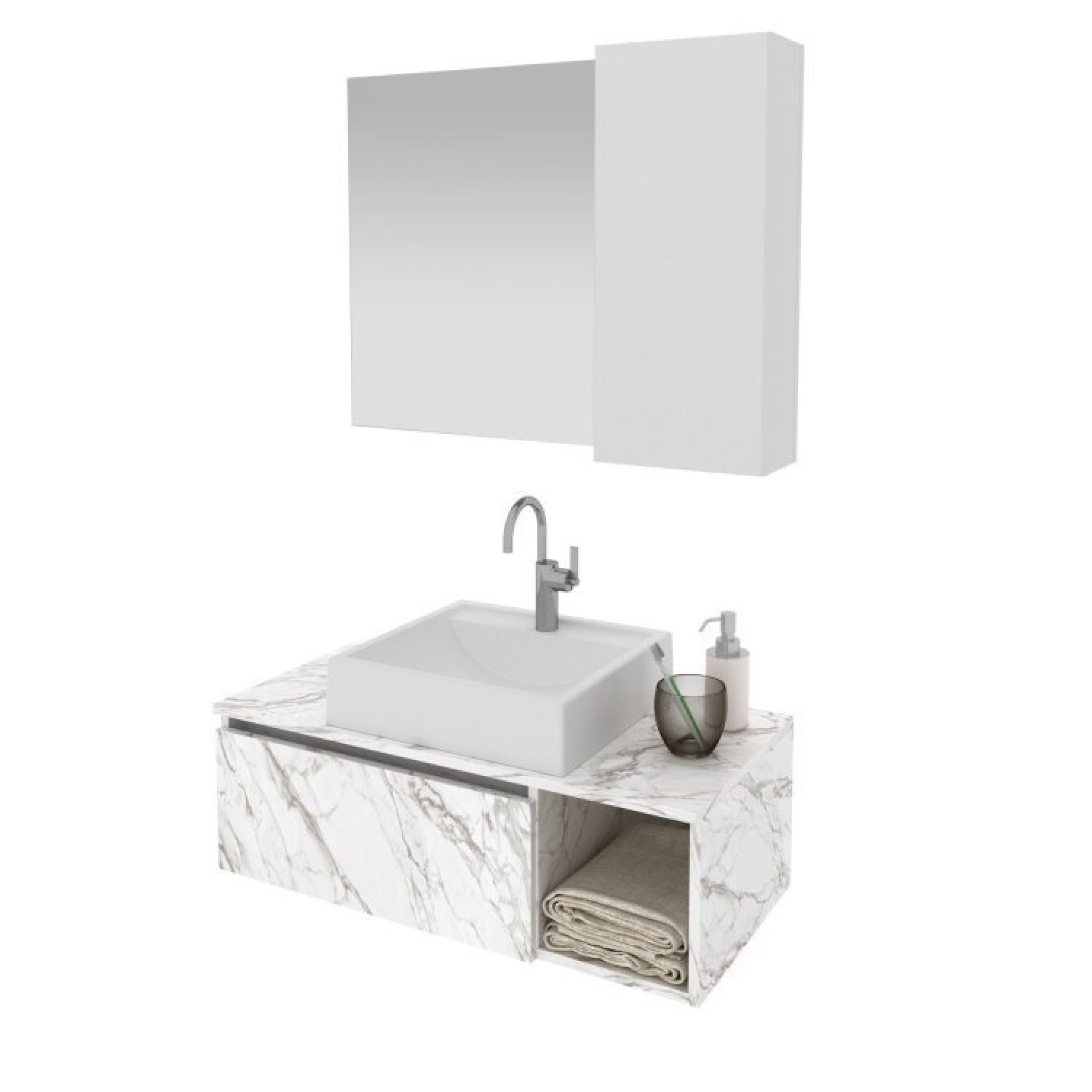 Conjunto Suspenso para Banheiro com Espelheira 80cm - 4