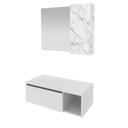 Ver imagem 2 de Conjunto Suspenso para Banheiro com Espelheira 80cm Branco/Marmorizado