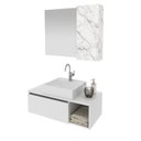 Ver imagem 4 de Conjunto Suspenso para Banheiro com Espelheira 80cm Branco/Marmorizado