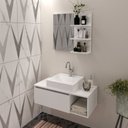Ver imagem 1 de Conjunto Suspenso para Banheiro com Espelheira 80cm Branco/Marmorizado