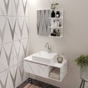 Ver imagem 1 de Conjunto Suspenso para Banheiro com Espelheira 80cm Branco/Marmorizado