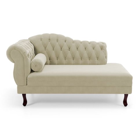 Divã Recamier Chaise Longue Lavínia 150cm Capitonê Pés de Madeira Courino Bege - Abmaza