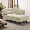Ver imagem 2 de Divã Recamier Chaise Longue Lavínia 150cm Capitonê Pés de Madeira Courino Bege - Abmaza