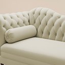 Ver imagem 5 de Divã Recamier Chaise Longue Lavínia 150cm Capitonê Pés de Madeira Courino Bege - Abmaza