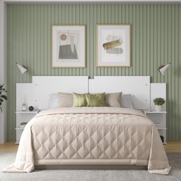 Cabeceira Cama Casal Queen King Solteiro Box com Mesa Apoio Davi:branco/canela - 4