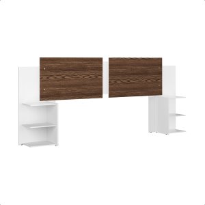 Cabeceira Cama Casal Queen King Solteiro Box com Mesa Apoio Davi:branco/canela