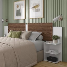 Cabeceira Cama Casal Queen King Solteiro Box com Mesa Apoio Davi:branco/canela - 2