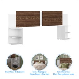 Cabeceira Cama Casal Queen King Solteiro Box com Mesa Apoio Davi:branco/canela - 6