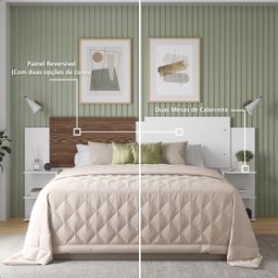 Cabeceira Cama Casal Queen King Solteiro Box com Mesa Apoio Davi:branco/canela - 5