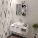 Ver imagem 1 de Conjunto Suspenso para Banheiro com Espelheira 80cm Branco/Marmorizado
