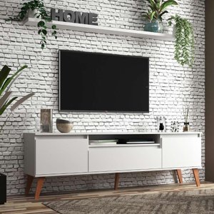 Rack para Tv com Prateleira 180cm Retro Mdf Branco Dallas - On Móveis