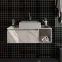 Ver imagem 4 de Conjunto Suspenso para Banheiro com Espelheira 80cm Branco/Marmorizado