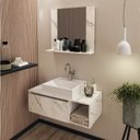 Ver imagem 1 de Conjunto Suspenso para Banheiro com Espelheira 80cm Branco/Marmorizado