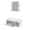 Ver imagem 3 de Conjunto Suspenso para Banheiro com Espelheira 80cm Branco/Marmorizado