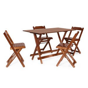 Jogo de Mesa 1,20 X 70 com 4 Cadeiras Dobráveis de Madeira - Imbuia Móveis Britz