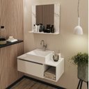 Ver imagem 1 de Conjunto Suspenso para Banheiro com Espelheira 80cm Branco/Marmorizado