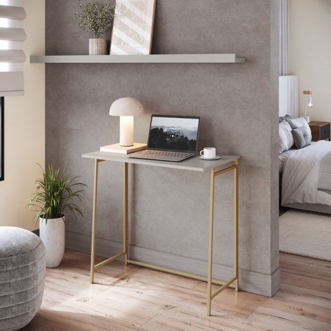 Mesa Escrivaninha Industrial Escritório Dobrável 80cm P1044 Arenas/dourado