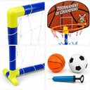 Ver imagem 4 de Kit Trave de Futebol e Tabela de Basquete com 2 Bolas 2 em 1 Desmontavel Mini Golzinho Cesto Aro Bom
