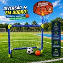 Ver imagem 3 de Kit Trave de Futebol e Tabela de Basquete com 2 Bolas 2 em 1 Desmontavel Mini Golzinho Cesto Aro Bom